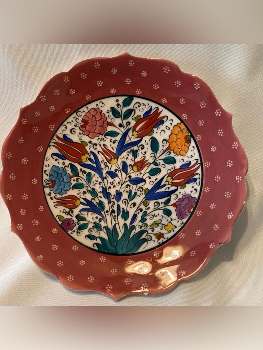 Authentic Signed Vintage Turkish Ceramic Hand Painted 7” Decorative Plate
